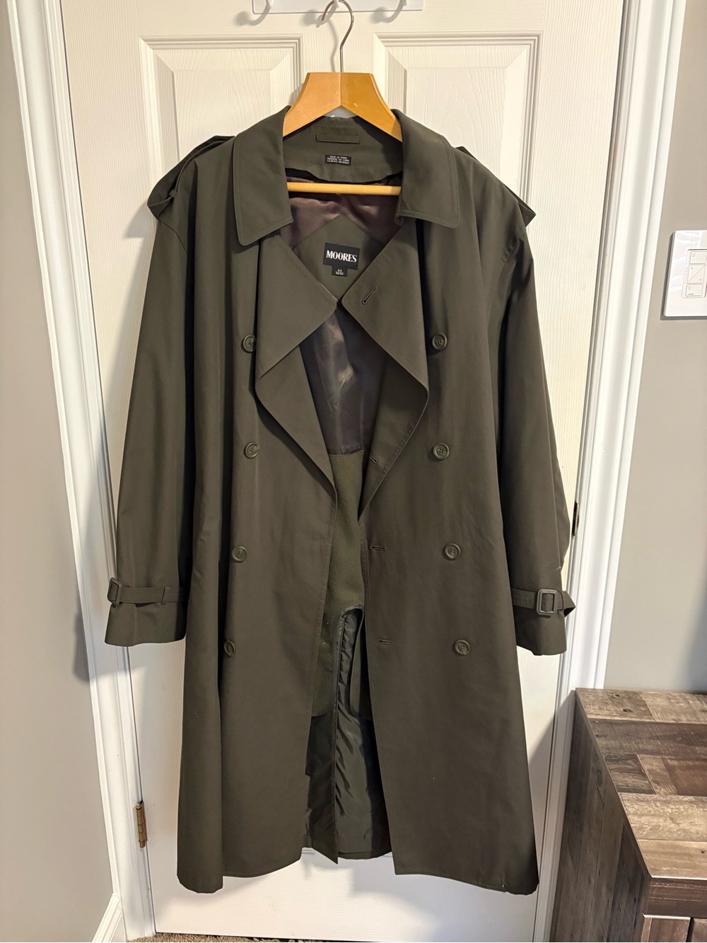 Moores Olive Trench Coat — Double-Breasted Men’s Overcoat